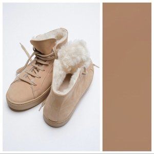 Zara | Leather High Top Sneakers in Beige
